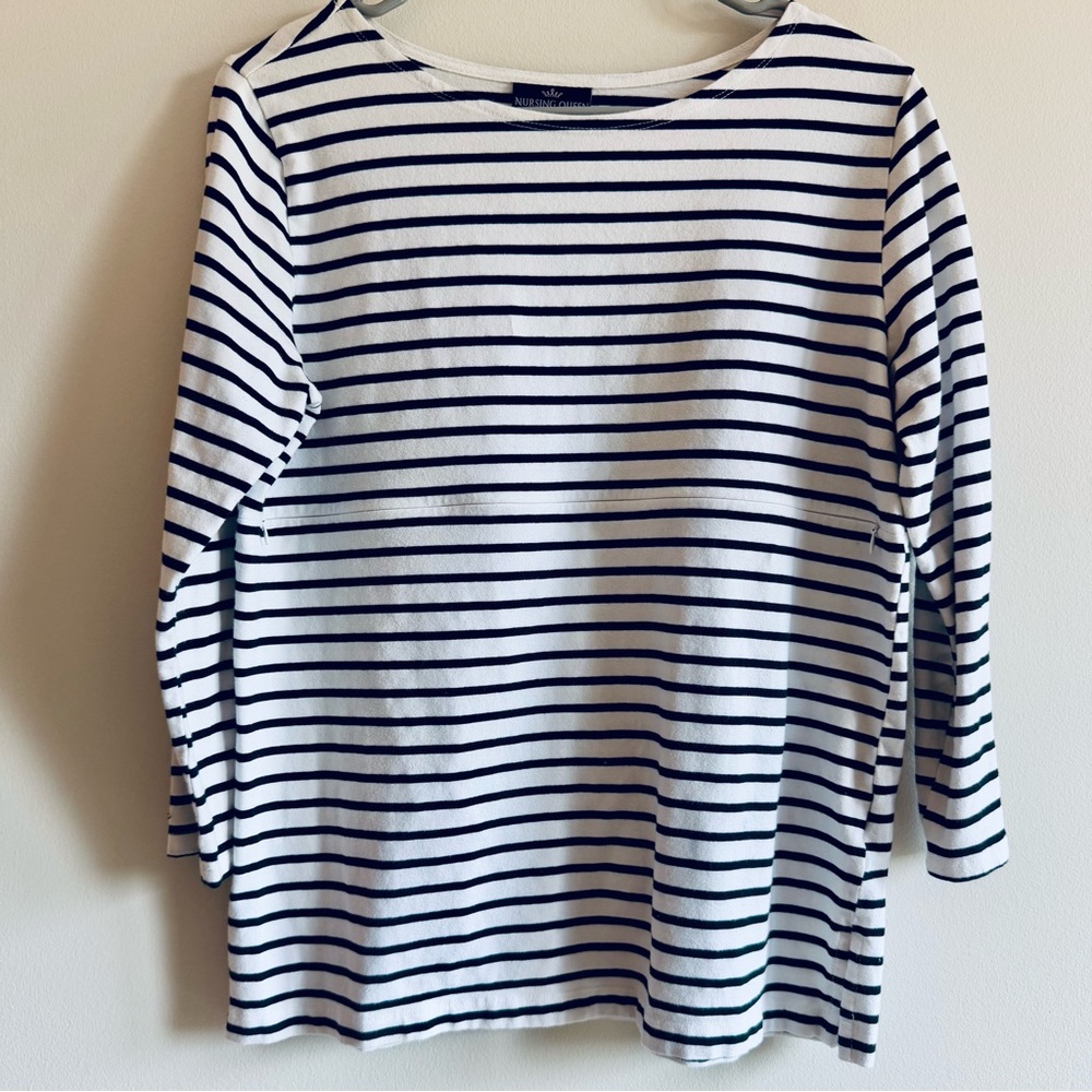 Nursing Queen Black and White Striped Long Sleeve Top